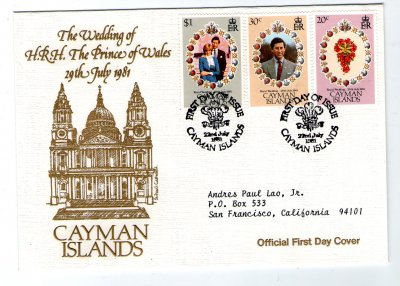 FDC 1981 SLUB DIANY I KAROLA CAYMAN ISLANDS