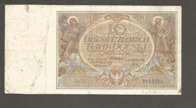 Banknot  10  złotych  20 lipca 1929 r.  ser GF.