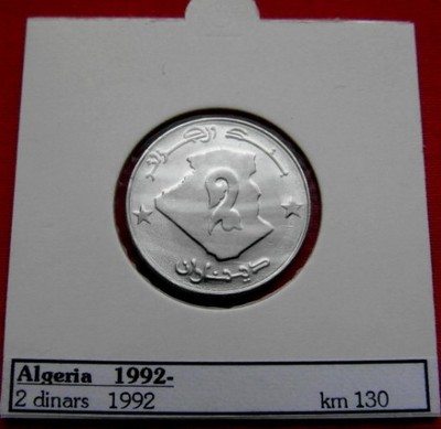 200. ALGIERIA 2 DINARS 1992 UNC-. HOLDER