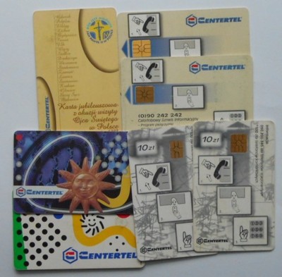 zestaw 7 różnych polskich kart chipowych