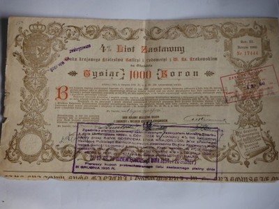 LIST ZASTAWNY BANK KRAJOWY GALICJA LWÓW 1905