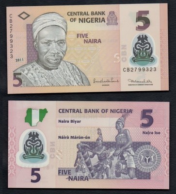 5 naira 2011 rok NIGERIA. Banknot.