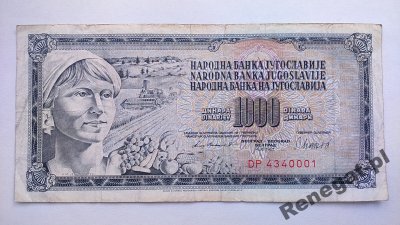 JUGOSŁAWIA 1000 Dinara 1981 Seria DP P92d