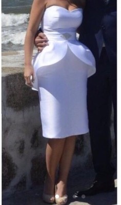 Biała krótka długa sukienka ślubna z baskinką - 6919560577 - oficjalne  archiwum Allegro