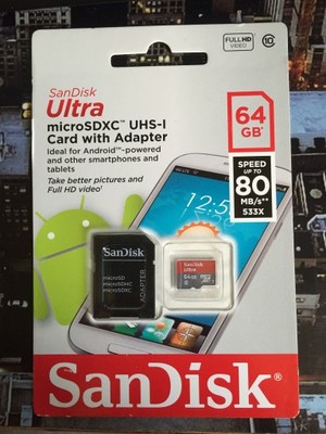 Karta SanDisk micro SD XC 64GB 80 MB/s + adapter