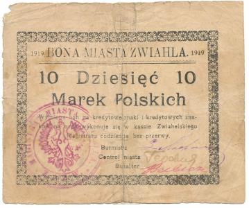 2089. ZWIAHEL, 10 marek polskich 1919 RZADKOŚĆ