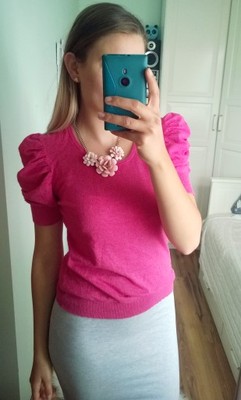sweterek bluzka top shop różowy z bufkami M L 40