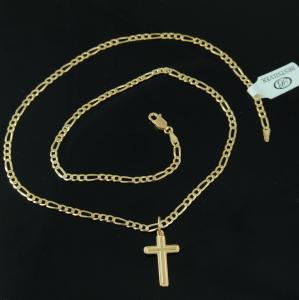Łańcuszek srebrny pozłacany 55cm FIGARO + Krzyżyk