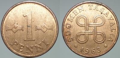 FINLANDIA - 1 PENNI 1963 r moneta nr 2