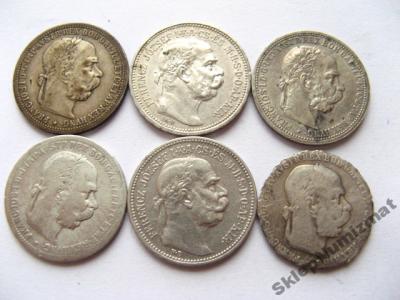 6 x 1 korona Austro-Węgry srebro