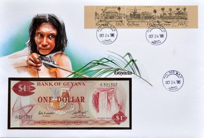 Guyana - Koperta i banknot 1 Dollar - RARYTAS !