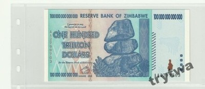 100 TRYLIONÓW Dolarów ZIMBABWE UNC, ten największy