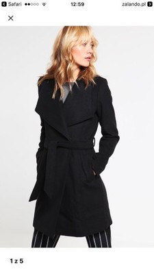 Czarny klasyczny wiązany szlafrokowy płaszcz 38
