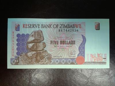 5 DOLLARS - ZIMBABWE 1997   - UNC