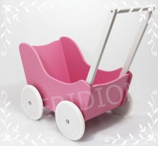 Wózek drewniany dla lalek różowo-biały!!!