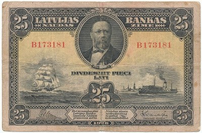 3838. Łotwa 25 lati 1928 st.5+