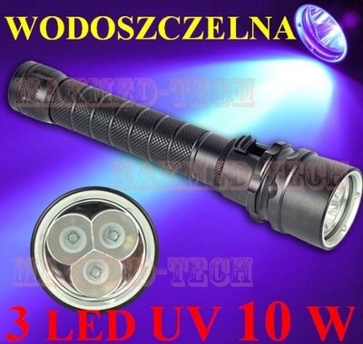 Wodoszczelna latarka UV - 3 mocne diody LED - 10W