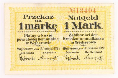 Wejherowo Kasa Powiatowa Komunalna 1 marka 1920