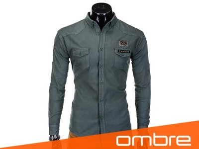 Koszula męska slim fit OMBRE K306 zielona XL
