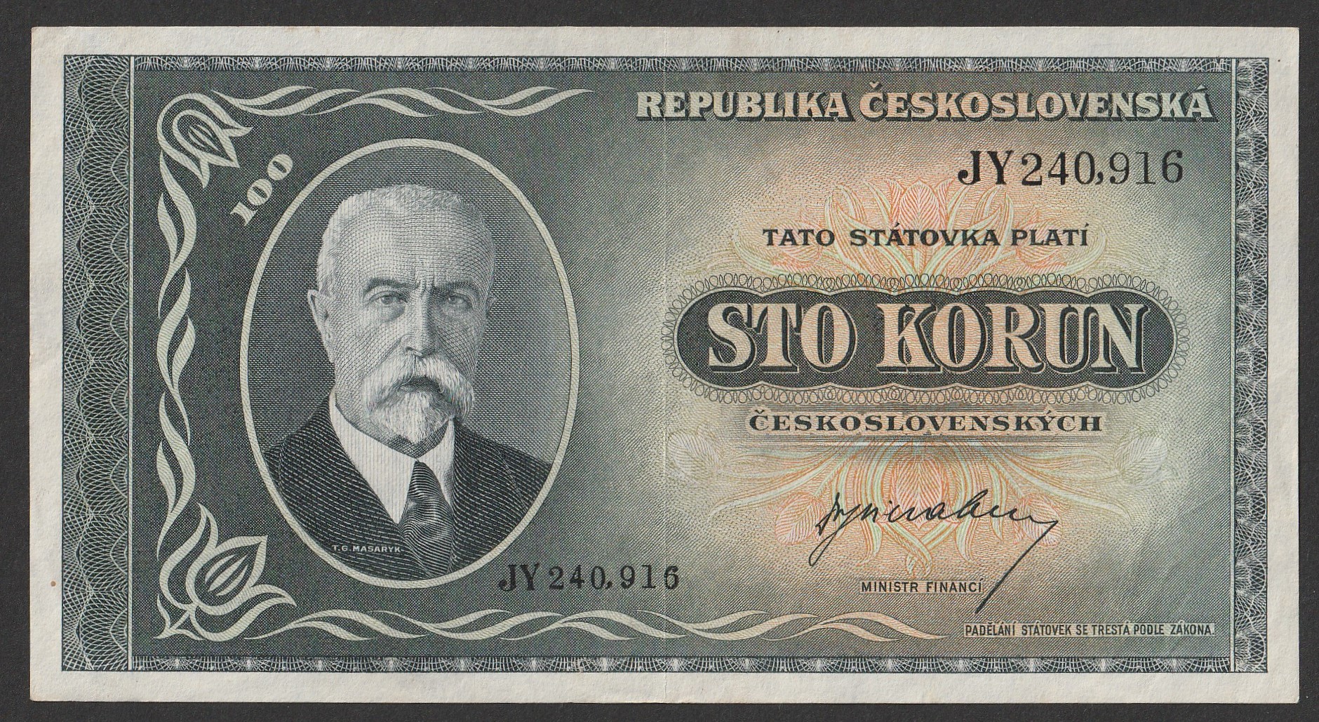 CSRS (Czechosłowacja) - 100 koron - 1945 - Masaryk
