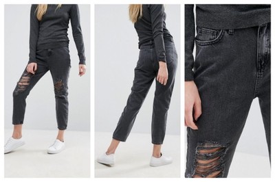 mm77 spodnie jeansy podarte dziury czarne 42 - 6990191730 - oficjalne  archiwum Allegro