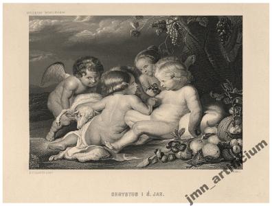 CHRYSTUS I św. JAN staloryt Rubens ca.1871 reprint