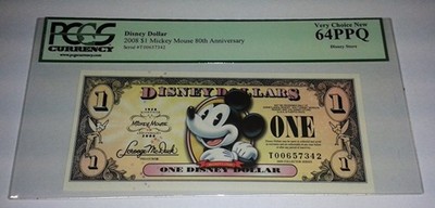 banknot $ 1 Disney Mickey Mouse 80th _ 2008 _ PCGS