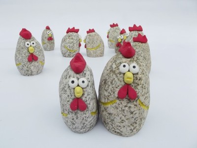 kurczaki, figurki ozdobne z kamienia, na prezent