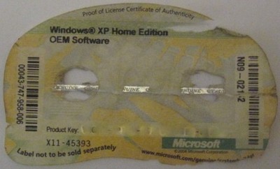 WINDOWS XP HOME EDITION / NAKLEJKA Z KLUCZEM