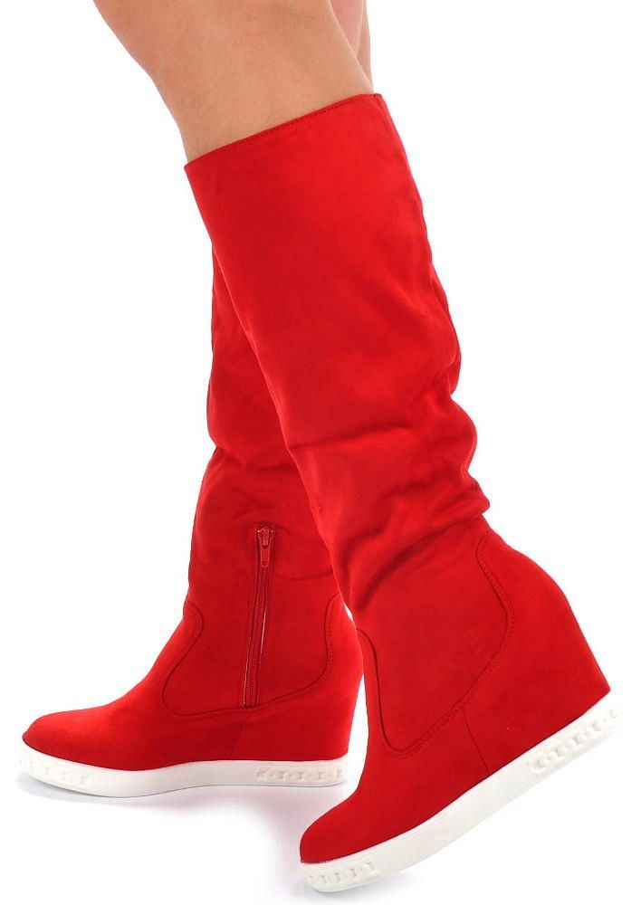 Czerwone kozaki- botki buty na koturnie Ae1000 37 - 7006430565 - oficjalne  archiwum Allegro