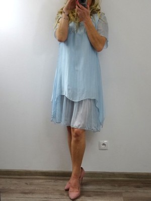 Włoska Jedwabna sukienka w kolorze błękitnym - 6834779725 - oficjalne  archiwum Allegro