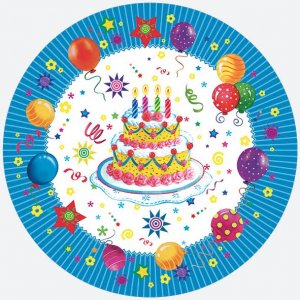 Talerzyki papierowe Tort urodziny 23cm 8szt
