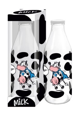 Butelka MILK z krową 1L Super krowa na MLEKO szkło