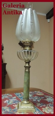Piękna lampa naftowa RUND  onyx sprawna klosz