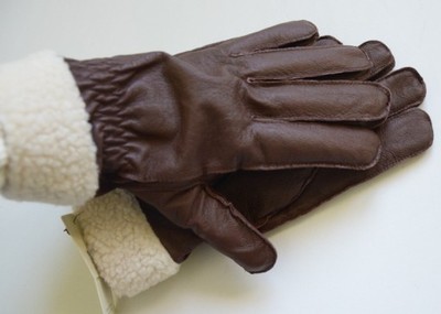 Rękawiczki skórzane skóra brązowe męskie M/L nowe