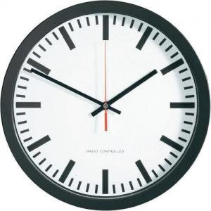 Analogowy zegar ścienny DCF, srebrno-czarny, 30 cm