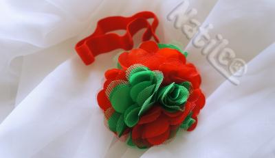 Opaska satyna kwiat czerwono-zielona Święta
