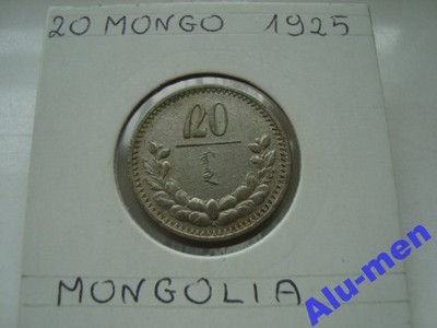 MONGOLIA 20 MONGO 1925r. - RZADKA, SREBRO !!!