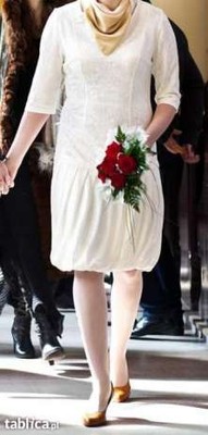 piękna sukienka ślubna na ślub, ecru,r. M