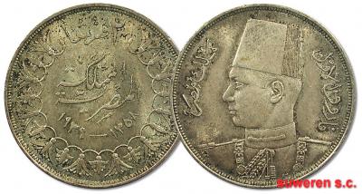 36.EGIPT, FARUK I, 20 PIASTRÓW 1939