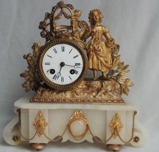 Stary kominkowy  zegar JAPY FRERES - alabaster