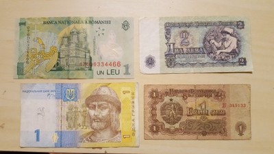 Banknoty Rumunia, Ukraina, Bułgaria