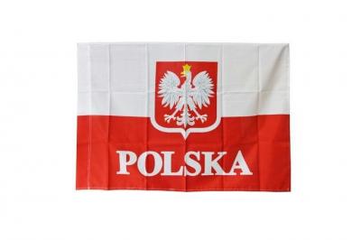 Flaga POLSKA duża 90 x140 z godłem