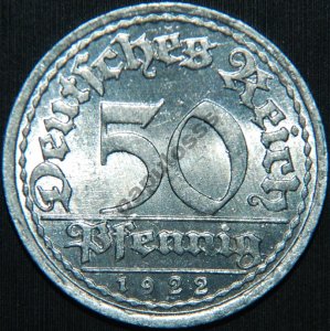 50 Pfennig 1922 F Wendepragung - około mennicze