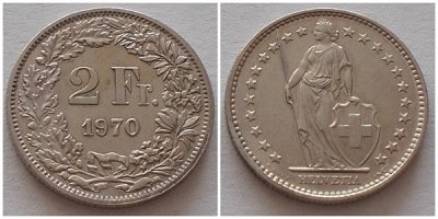 Szwajcaria 2 franki 1970r