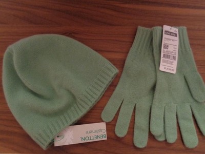 Benetton czapka + rękawiczki komplet kaszmir