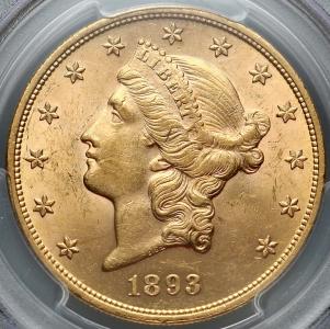 4816. ZŁOTO, USA 20 dolarów 1893 - PCGS MS61