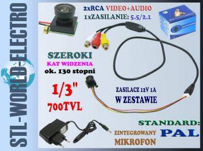 UKRYTY MONITORING CCTV Z MIKROFONEM +ZASILACZ 12V