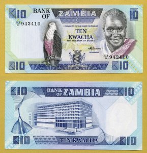 -- ZAMBIA 10 KWACHA nd/ 1980-88 128/D P26e UNC