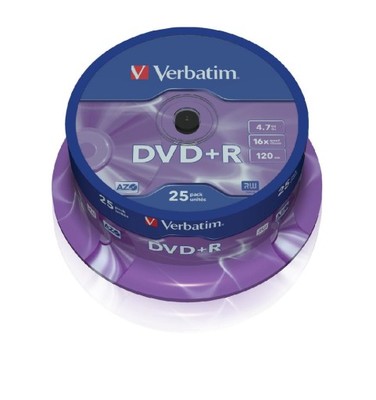 VERBATIM DVD+R 16x 4.7GB 25P CB 43500